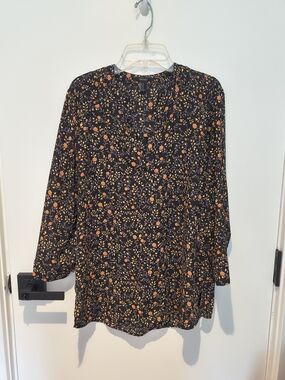 Forever 21 Black Blouse with Orange and Yellow Floral Print